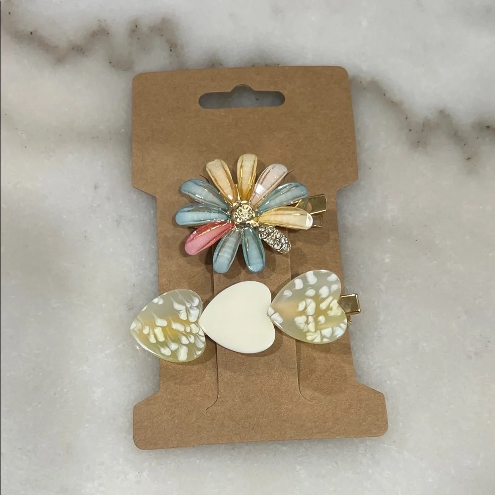 Chic Floral and Heart Hair Clip Trio